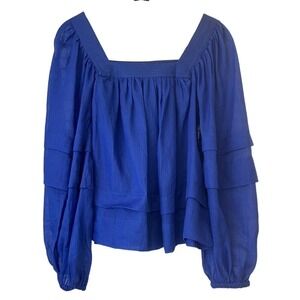 Banana Republic Semi Sheer Ramie Blouse Balloon Sleeves in Blue Sz XS